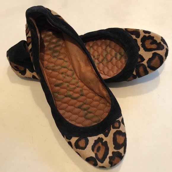 vintage SAM EDELMAN Leopard  Hair On Ballet Flats with Black Suede Trim - Picture 3 of 5